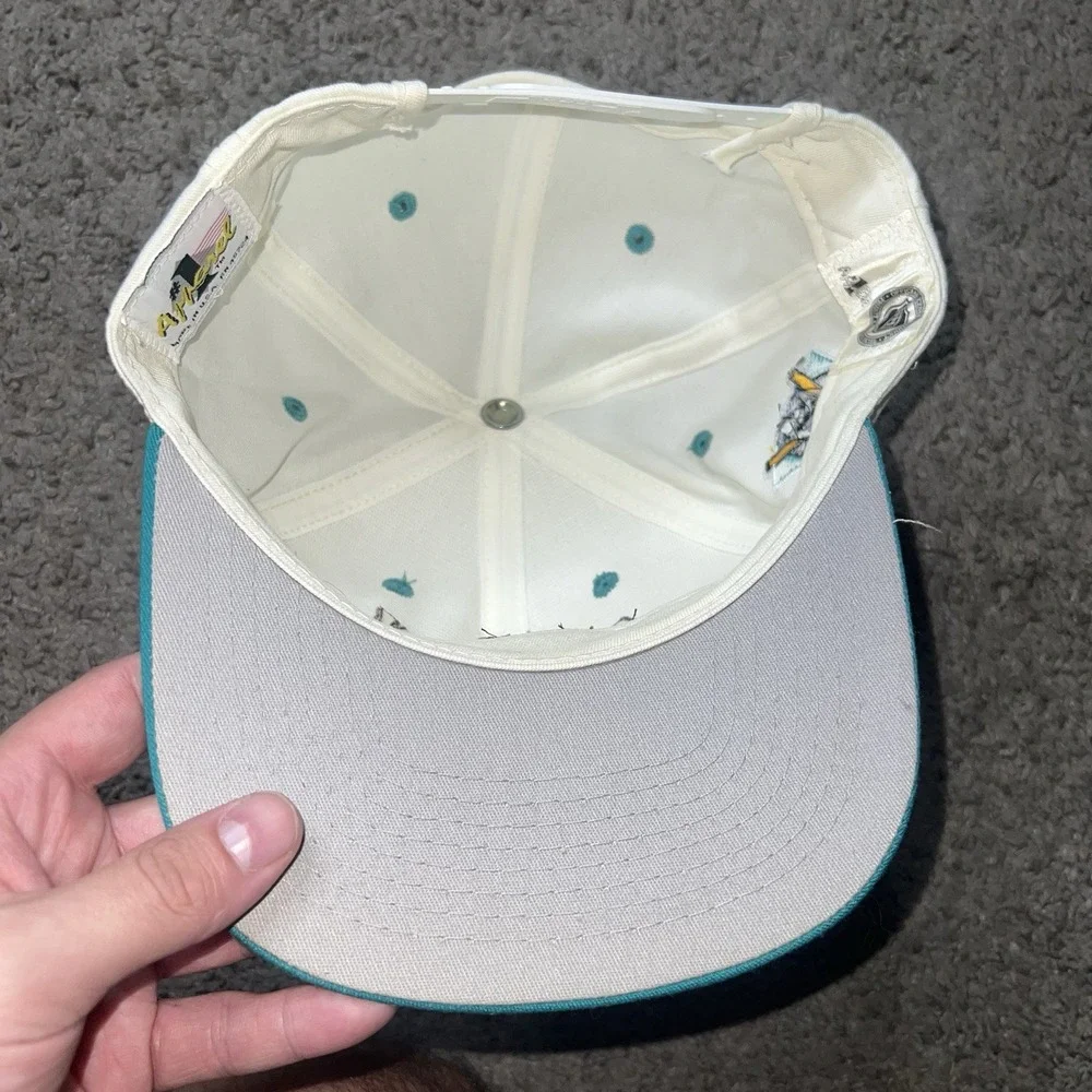 Vtg Rare NHL Anaheim Mighty Ducks #1 Apparel Two Tone Snapback Hat Cap